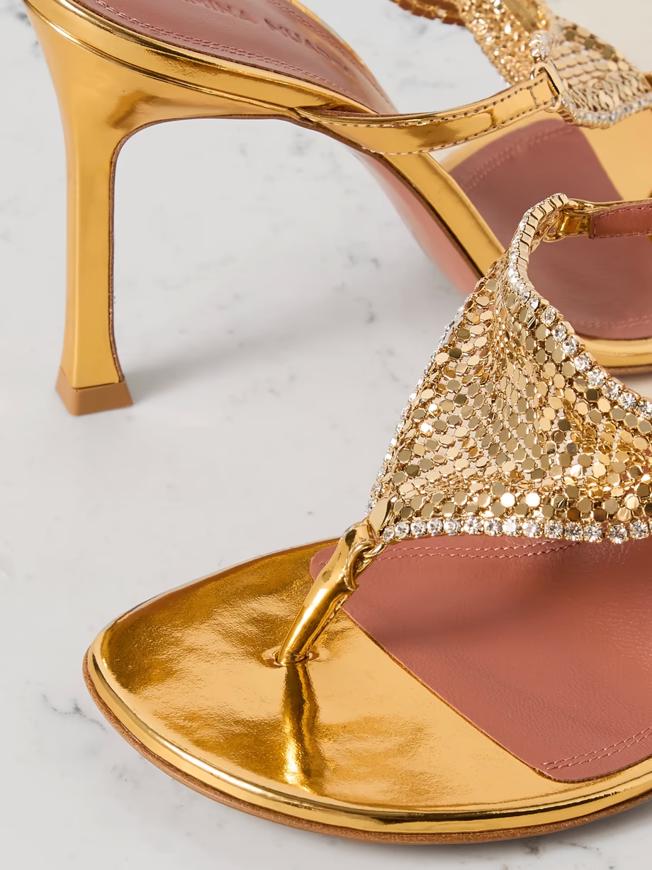 Cameron crystal-embellished chainmail and metallic leather mules Cameron crystal-embellished chainmail and metallic leather mules