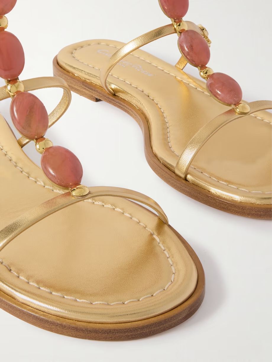 Shanti stone-embellished metallic leather sandals Shanti stone-embellished metallic leather sandals