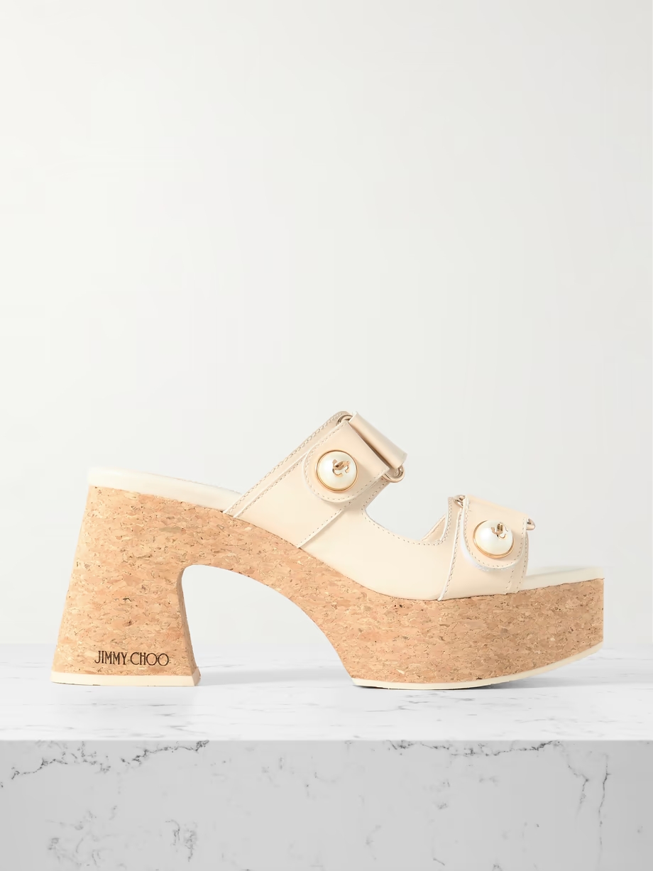 Fayence faux pearl-embellished leather platform sandals Fayence faux pearl-embellished leather platform sandals