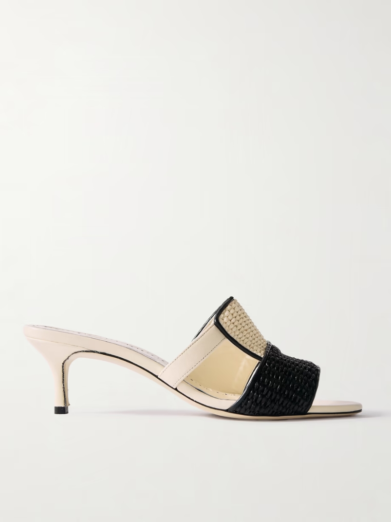 Fabiolamu 50 cutout leather-trimmed two-tone raffia mules Fabiolamu 50 cutout leather-trimmed two-tone raffia mules