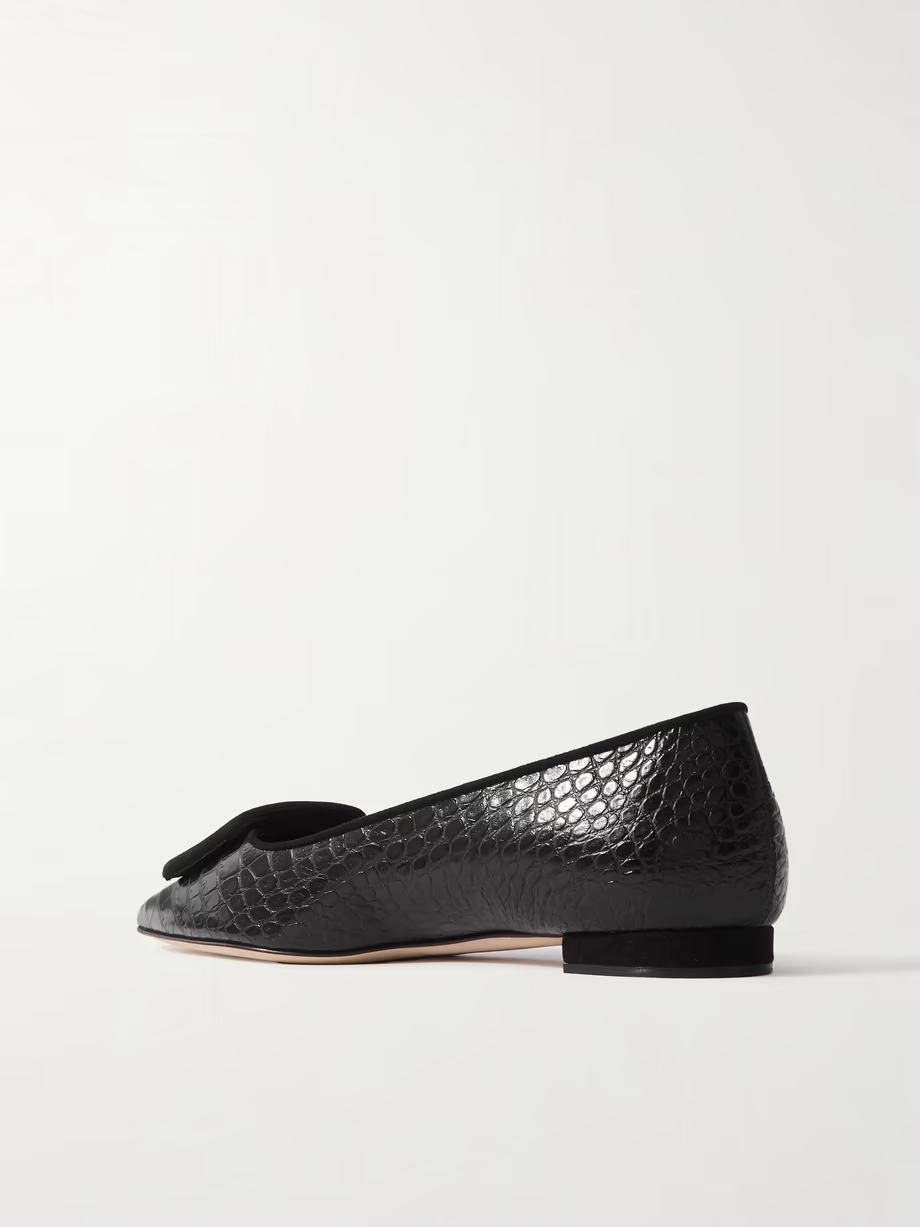 Maysale 10 buckled suede-trimmed croc-effect leather point-toe flats Maysale 10 buckled suede-trimmed croc-effect leather point-toe flats