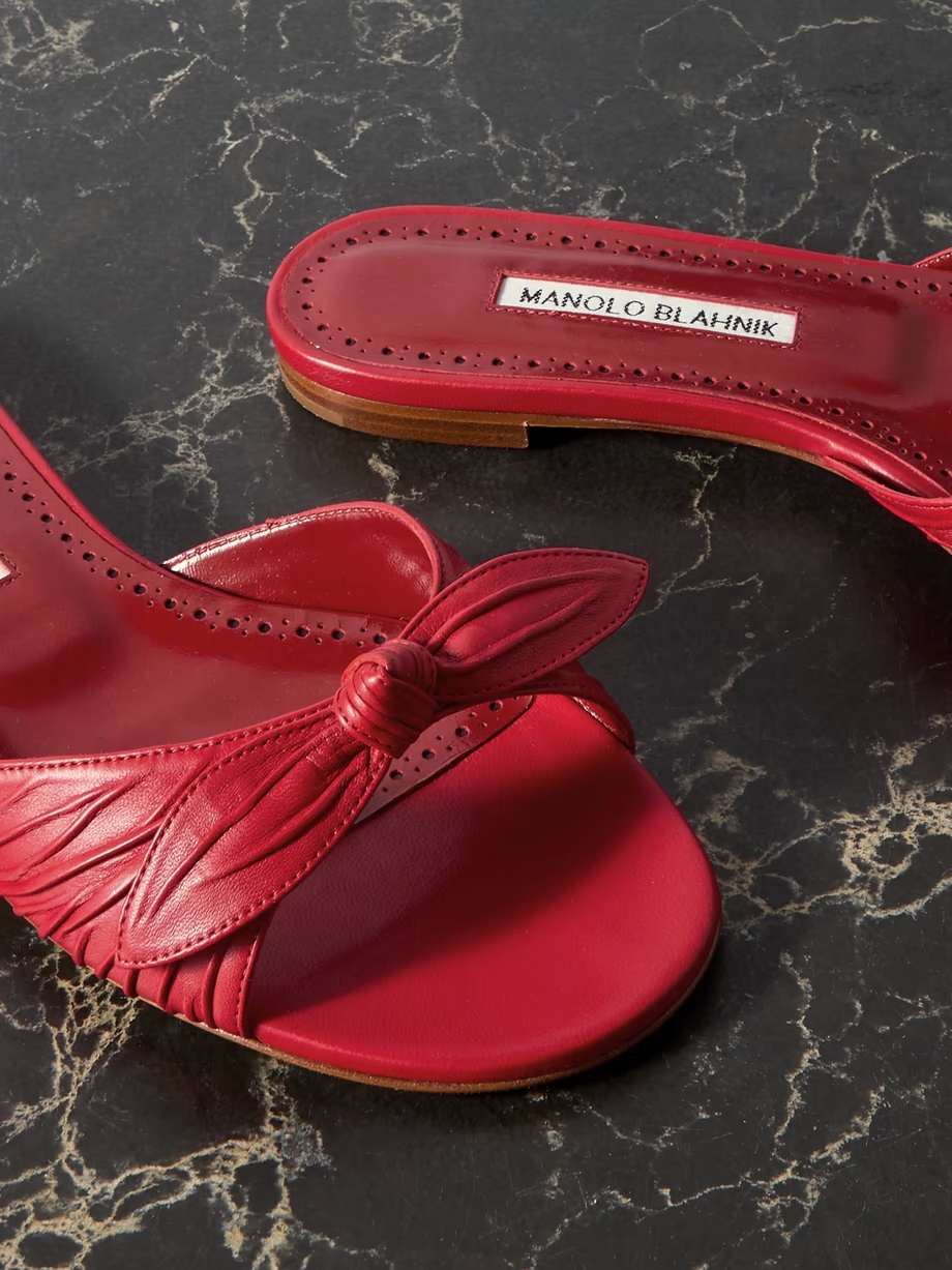 Lolloflat bow-embellished gathered leather sandals Lolloflat bow-embellished gathered leather sandals