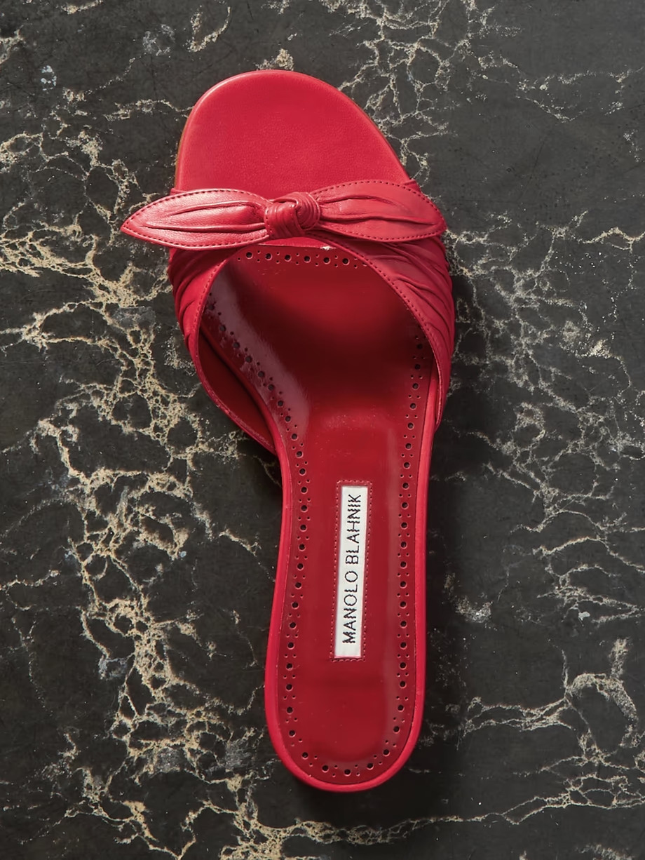 Lolloflat bow-embellished gathered leather sandals Lolloflat bow-embellished gathered leather sandals