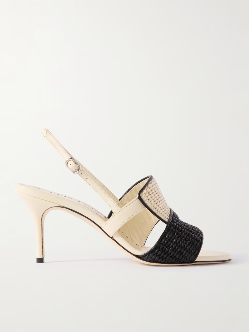 Fabiola 70 leather-trimmed raffia slingback sandals Fabiola 70 leather-trimmed raffia slingback sandals