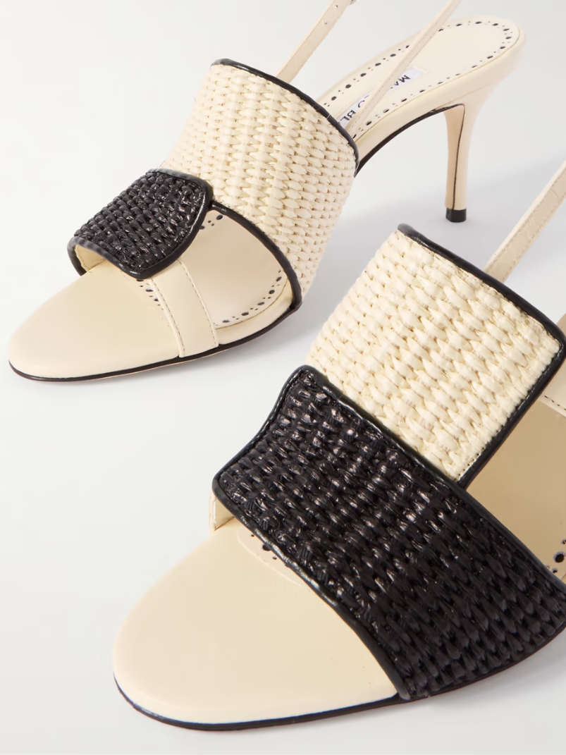 Fabiola 70 leather-trimmed raffia slingback sandals Fabiola 70 leather-trimmed raffia slingback sandals