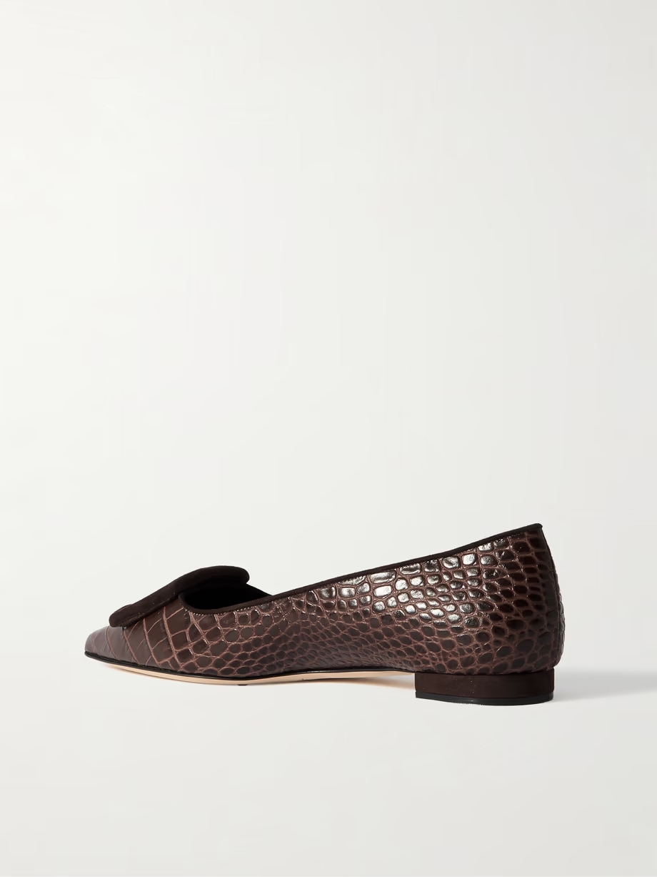 Maysale 10 buckled suede-trimmed croc-effect leather point-toe flats Maysale 10 buckled suede-trimmed croc-effect leather point-toe flats