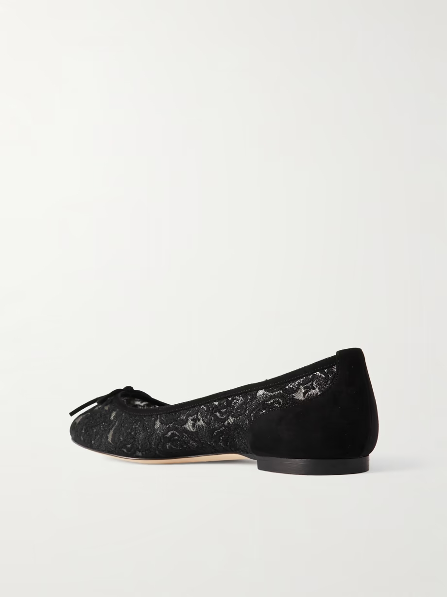 Verizzo bow-detailed suede-trimmed cotton-blend lace ballet flats Verizzo bow-detailed suede-trimmed cotton-blend lace ballet flats