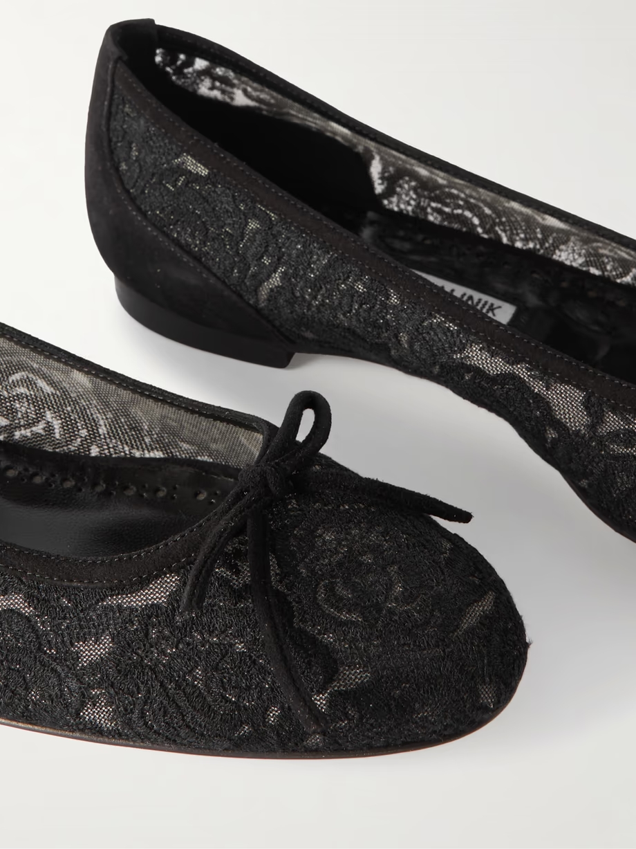 Verizzo bow-detailed suede-trimmed cotton-blend lace ballet flats Verizzo bow-detailed suede-trimmed cotton-blend lace ballet flats