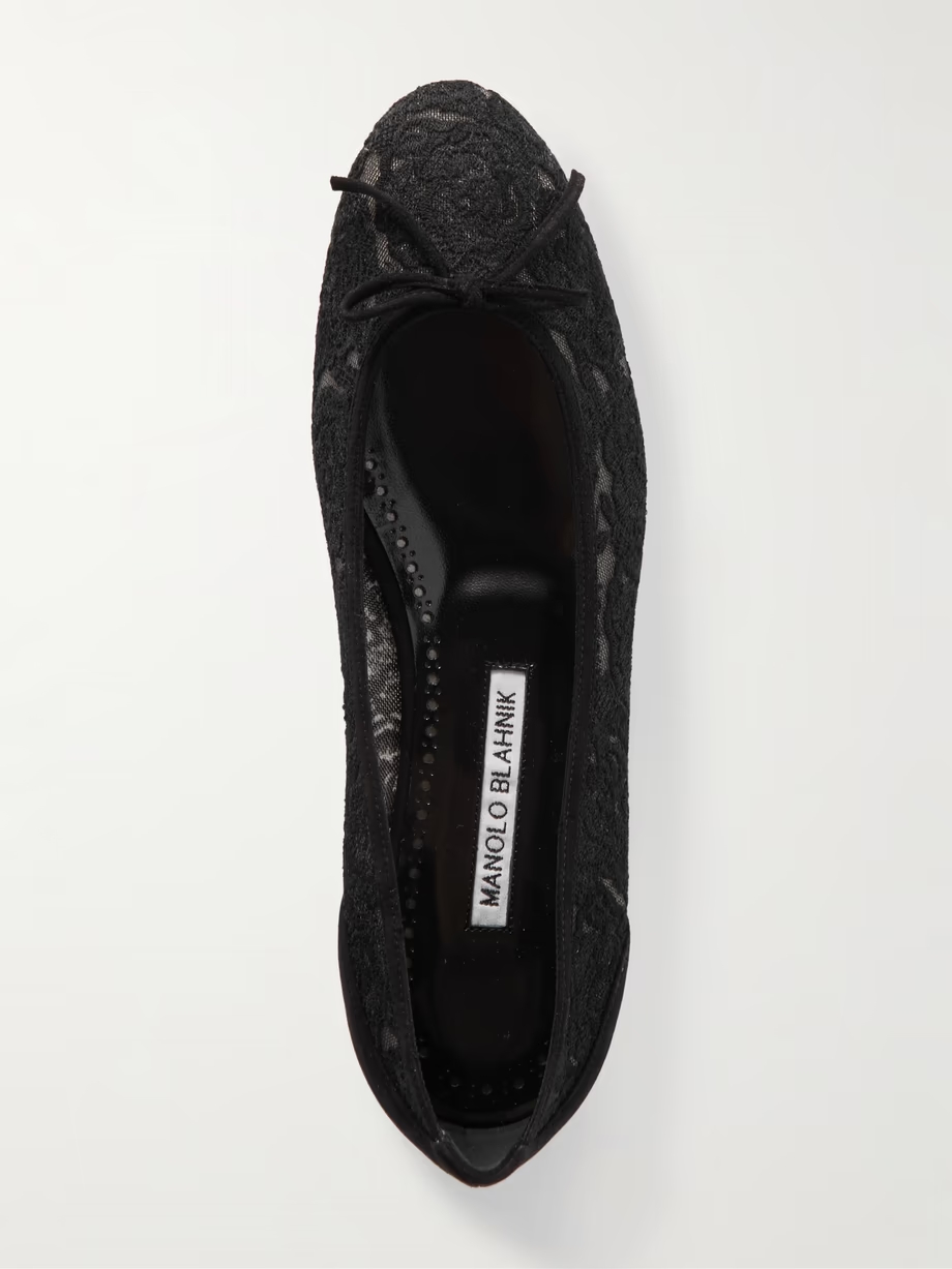 Verizzo bow-detailed suede-trimmed cotton-blend lace ballet flats Verizzo bow-detailed suede-trimmed cotton-blend lace ballet flats