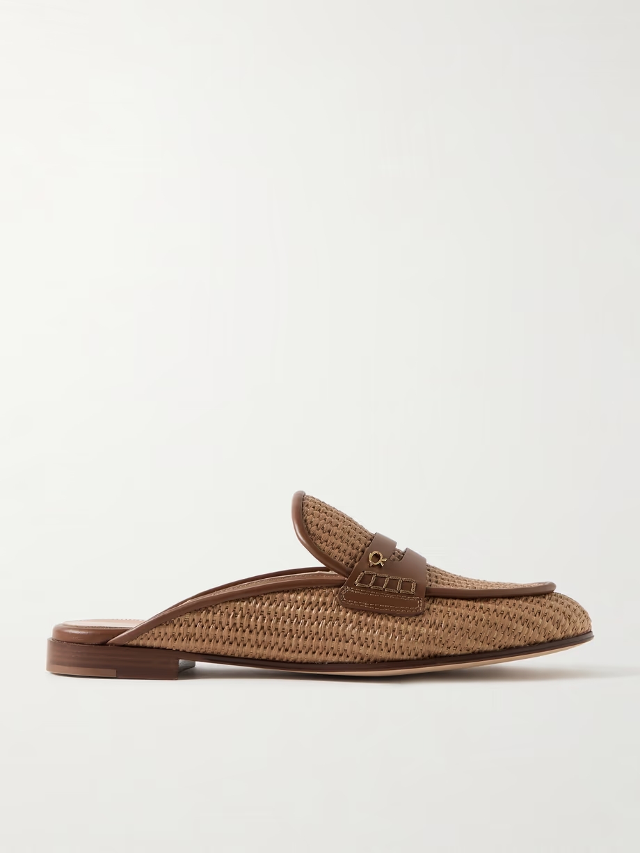 Florio Marbella 10 embellished leather-trimmed raffia loafers Florio Marbella 10 embellished leather-trimmed raffia loafers