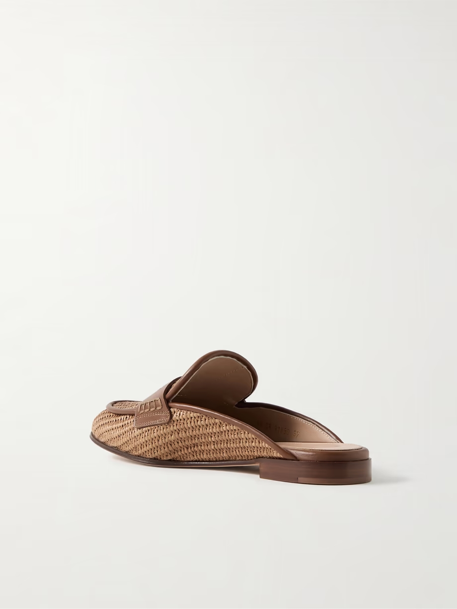 Florio Marbella 10 embellished leather-trimmed raffia loafers Florio Marbella 10 embellished leather-trimmed raffia loafers