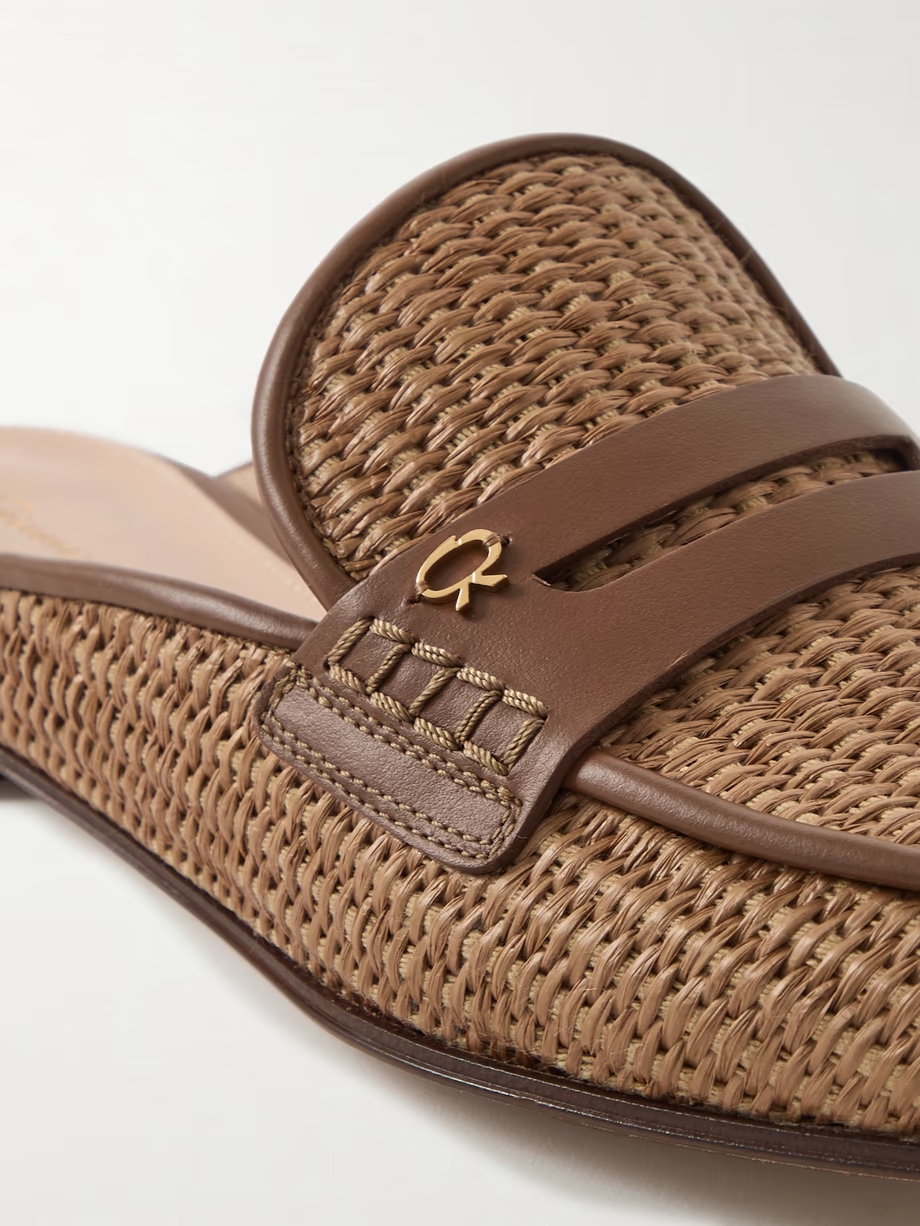 Florio Marbella 10 embellished leather-trimmed raffia loafers Florio Marbella 10 embellished leather-trimmed raffia loafers