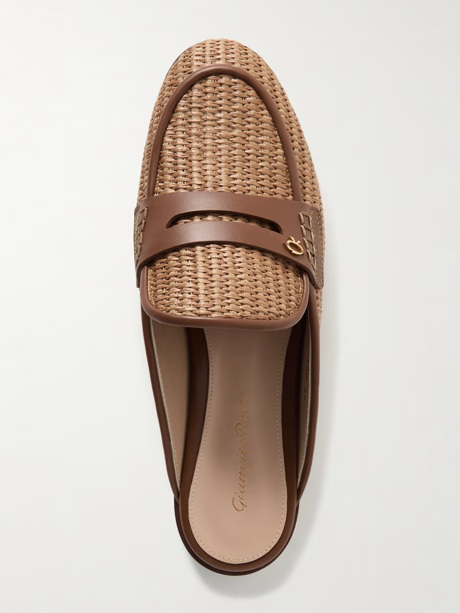 Florio Marbella 10 embellished leather-trimmed raffia loafers Florio Marbella 10 embellished leather-trimmed raffia loafers
