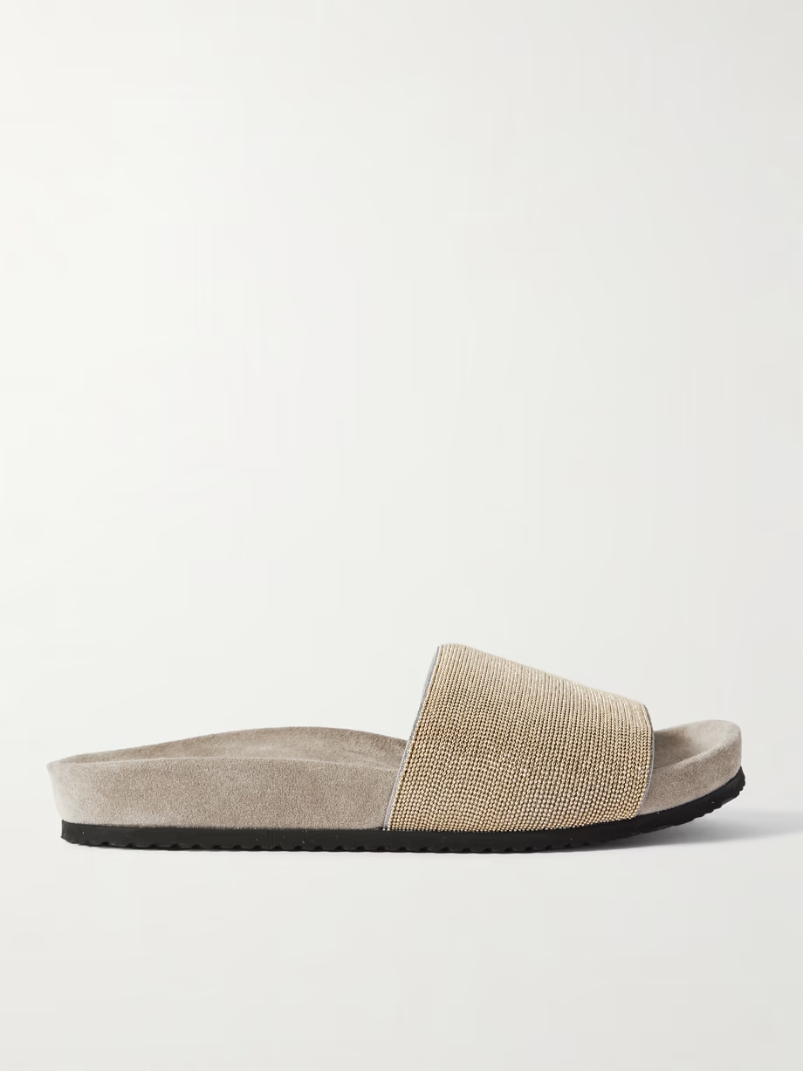 Bead-embellished suede slides Bead-embellished suede slides