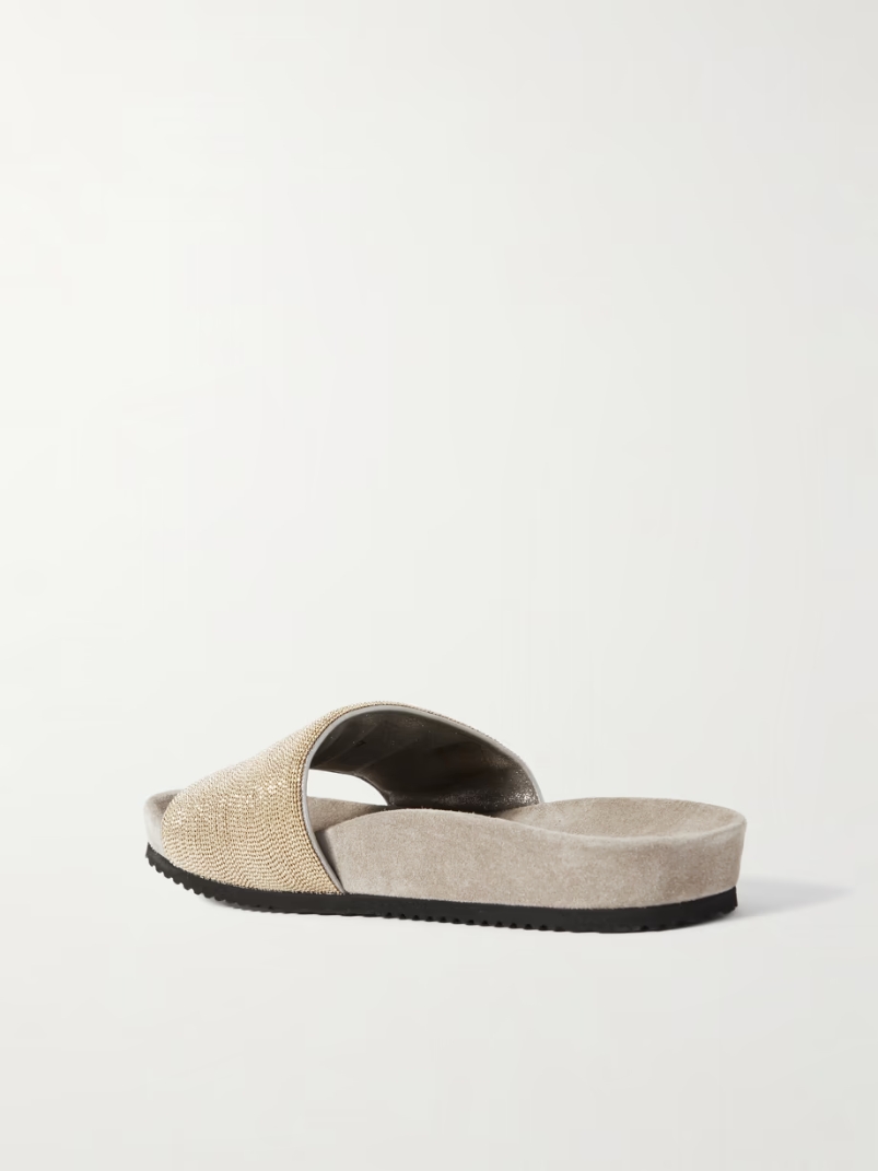 Bead-embellished suede slides Bead-embellished suede slides
