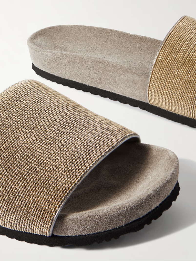 Bead-embellished suede slides Bead-embellished suede slides