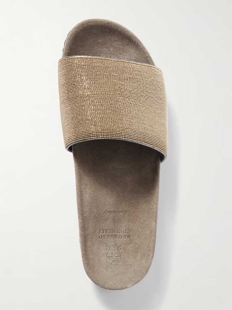 Bead-embellished suede slides Bead-embellished suede slides