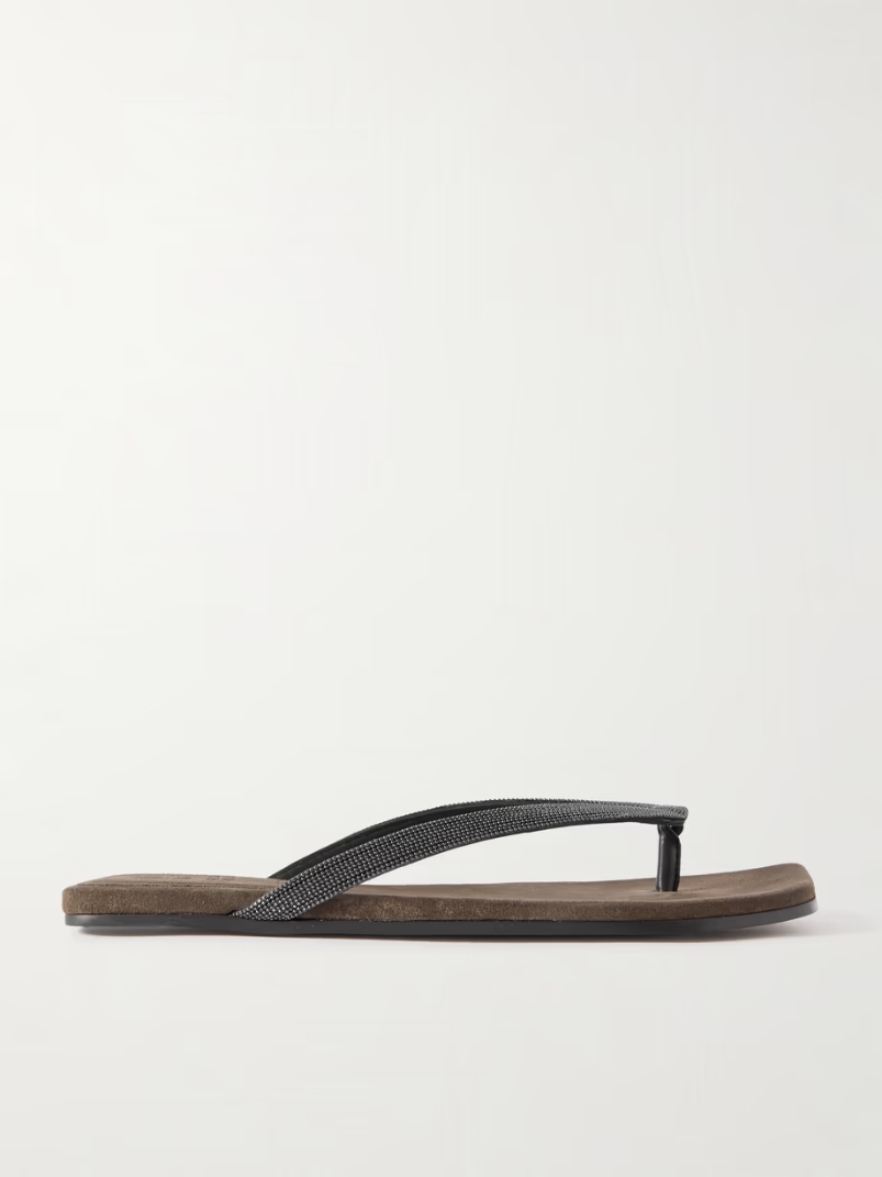 Bead-embellished leather flip flops Bead-embellished leather flip flops