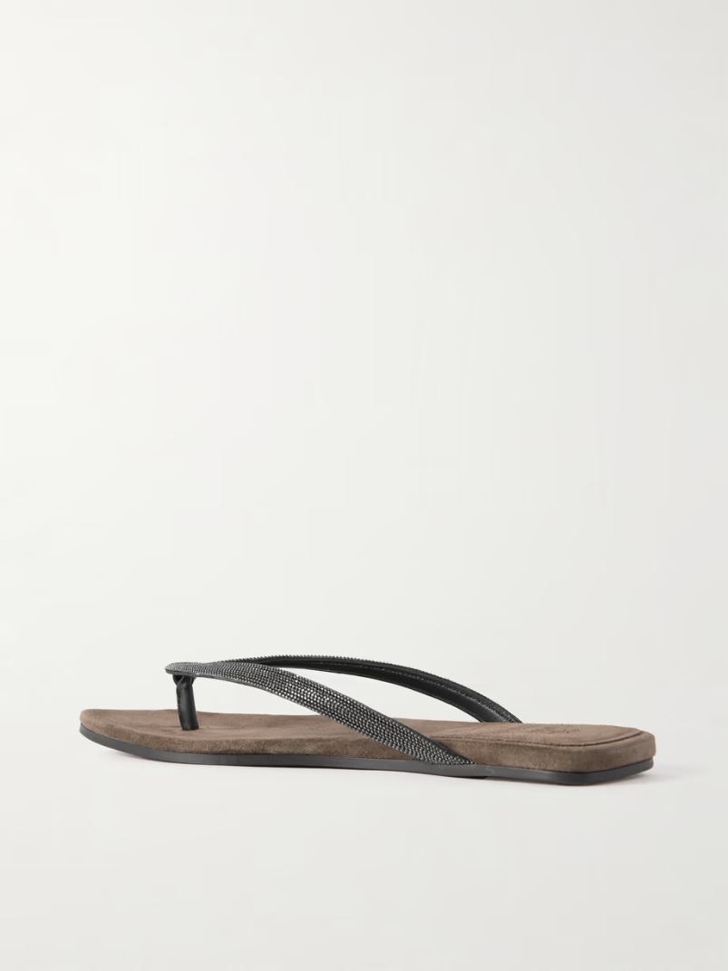 Bead-embellished leather flip flops Bead-embellished leather flip flops