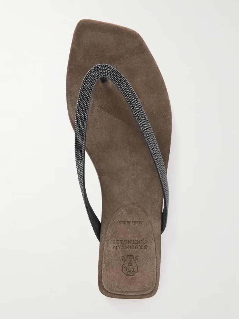 Bead-embellished leather flip flops Bead-embellished leather flip flops