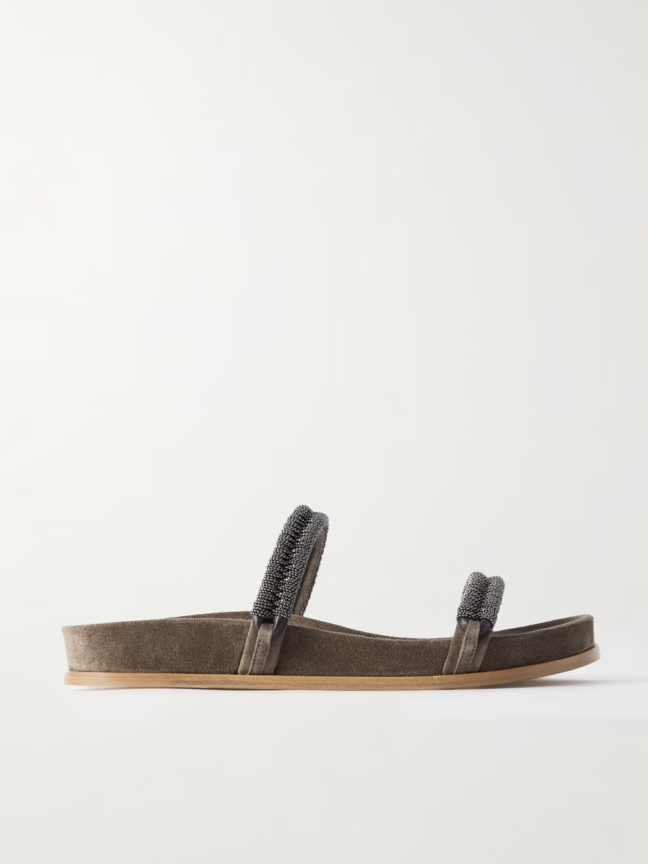 Bead-embellished suede slides Bead-embellished suede slides