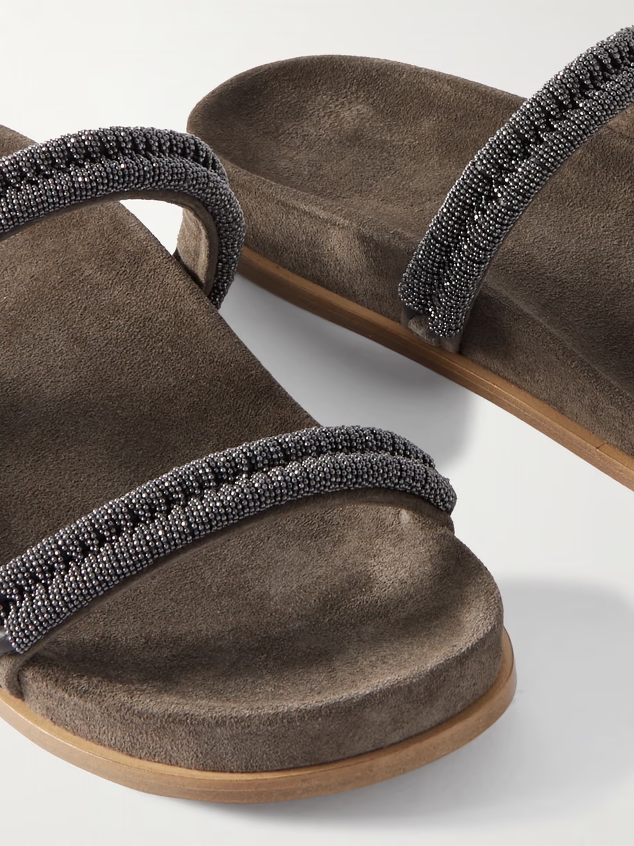 Bead-embellished suede slides Bead-embellished suede slides