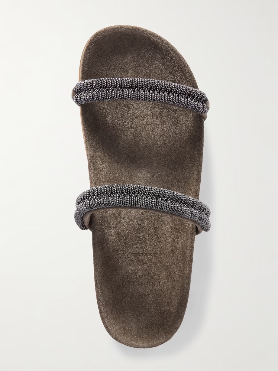 Bead-embellished suede slides Bead-embellished suede slides