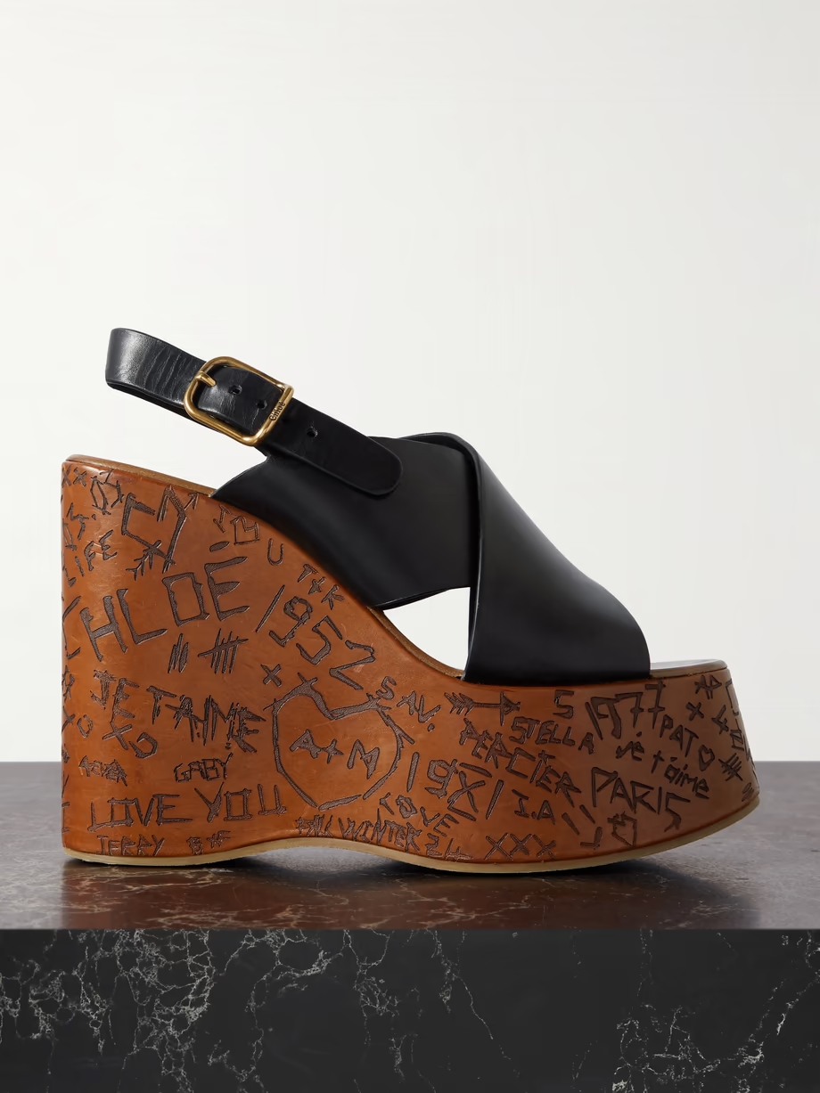 Maxime leather slingback platform wedge sandals Maxime leather slingback platform wedge sandals