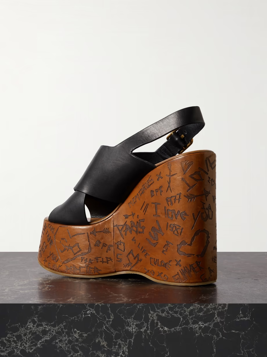 Maxime leather slingback platform wedge sandals Maxime leather slingback platform wedge sandals