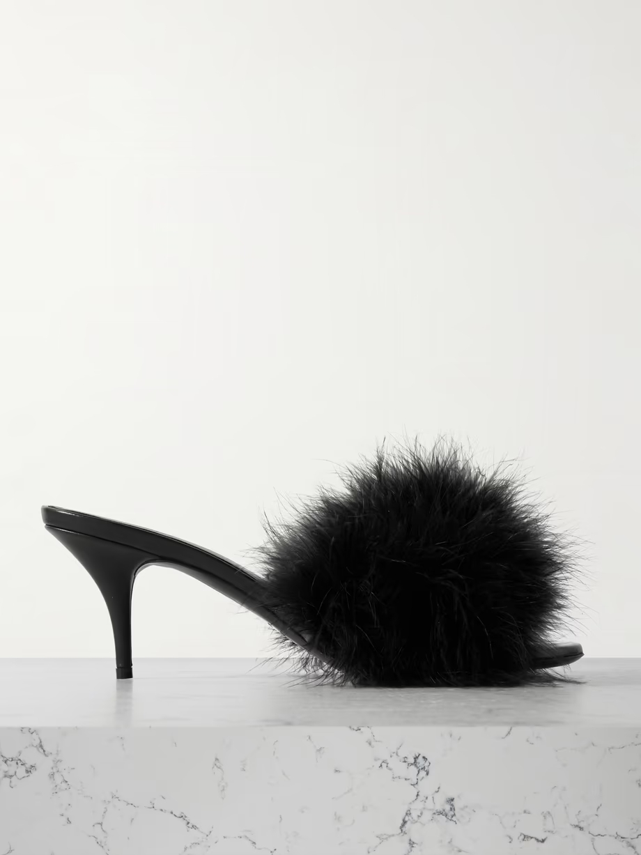 Boudoir feather-trimmed leather mules Boudoir feather-trimmed leather mules