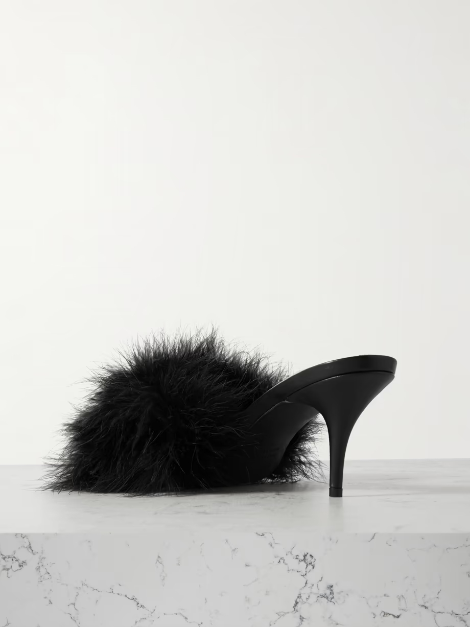 Boudoir feather-trimmed leather mules Boudoir feather-trimmed leather mules