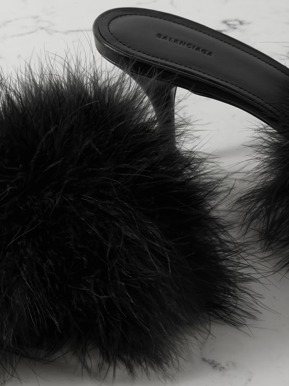 Boudoir feather-trimmed leather mules Boudoir feather-trimmed leather mules