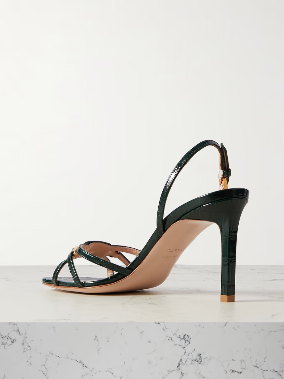 Whitney embellished croc-effect leather sandals Whitney embellished croc-effect leather sandals