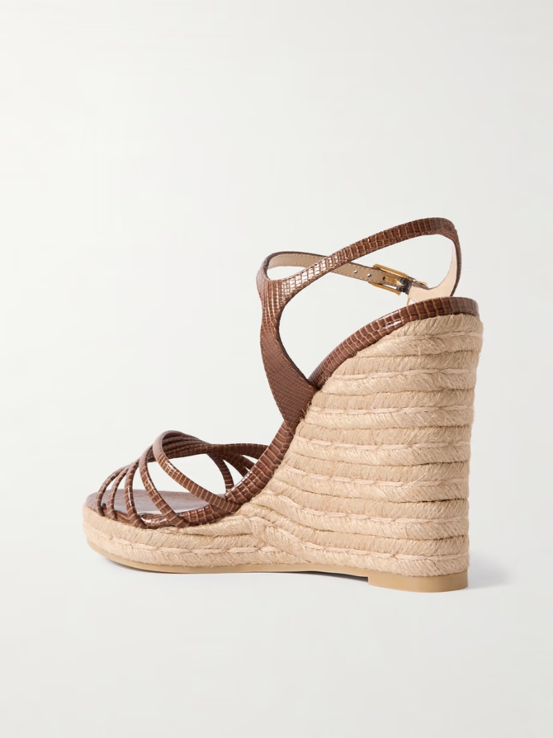 Cabana embellished lizard-effect leather espadrille wedge sandals Cabana embellished lizard-effect leather espadrille wedge sandals