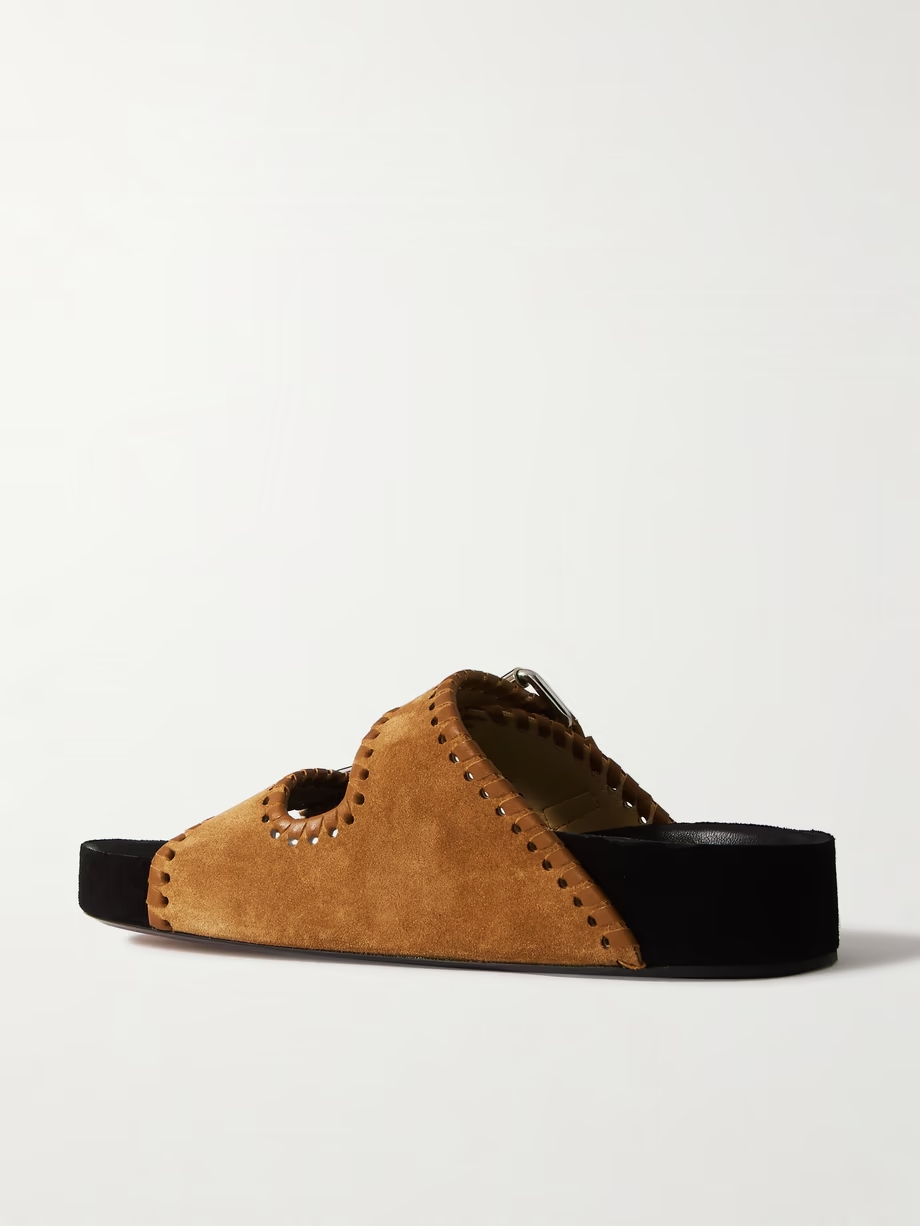 Lennyo leather-trimmed suede slides Lennyo leather-trimmed suede slides