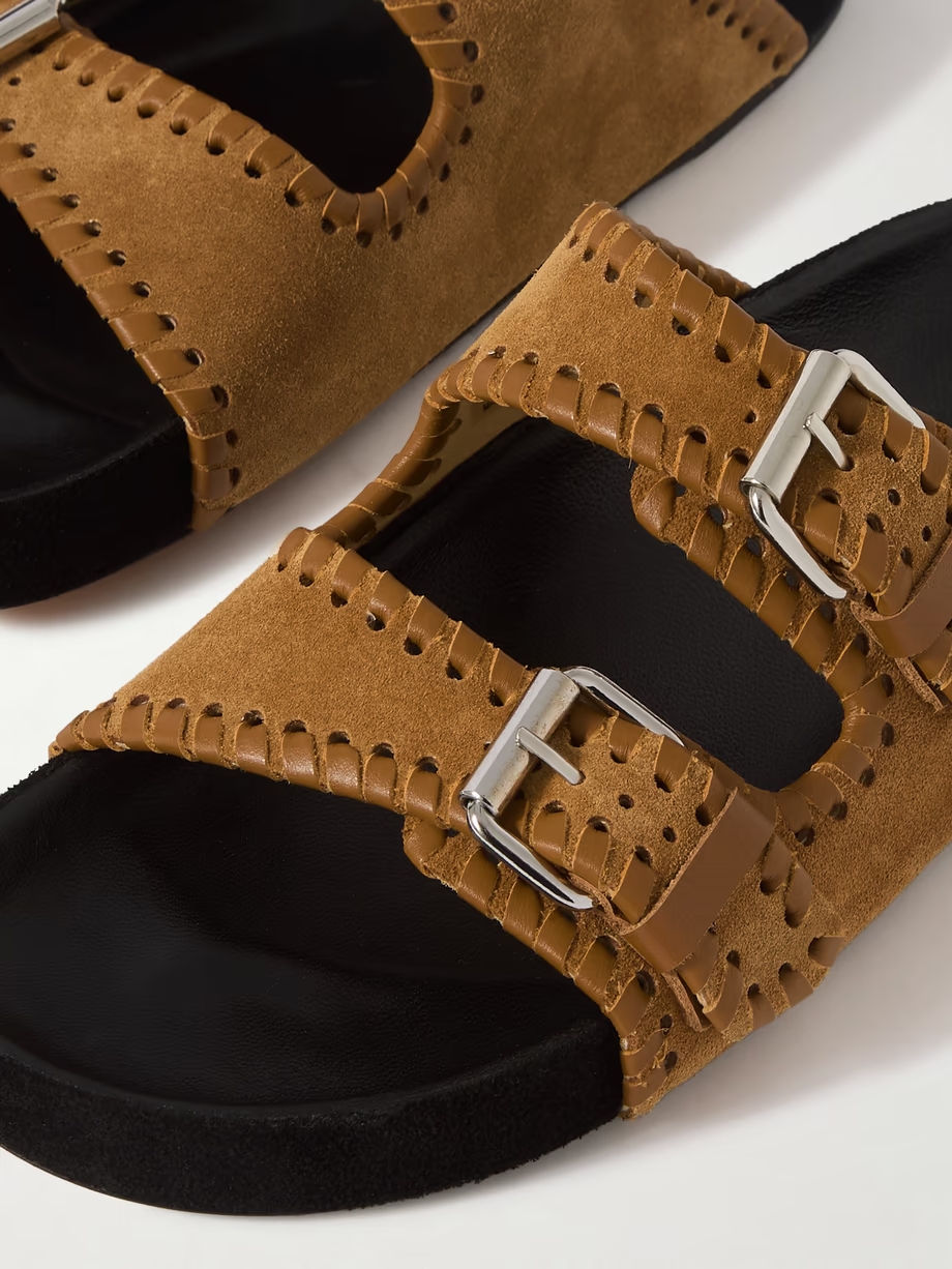 Lennyo leather-trimmed suede slides Lennyo leather-trimmed suede slides