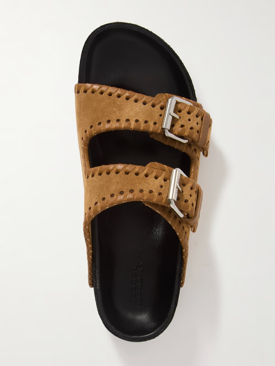 Lennyo leather-trimmed suede slides Lennyo leather-trimmed suede slides