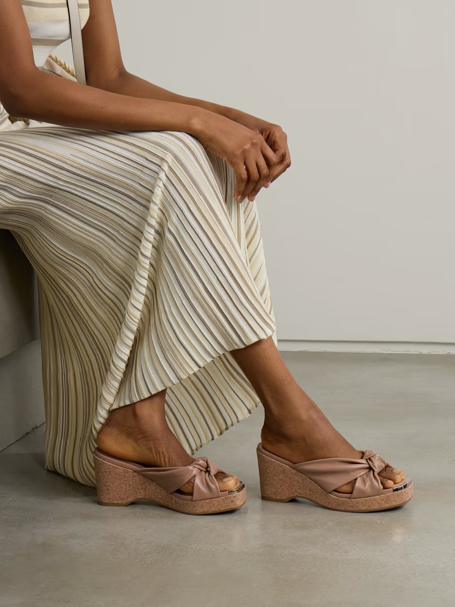 Avenue 95 embellished knotted leather wedge sandals Avenue 95 embellished knotted leather wedge sandals