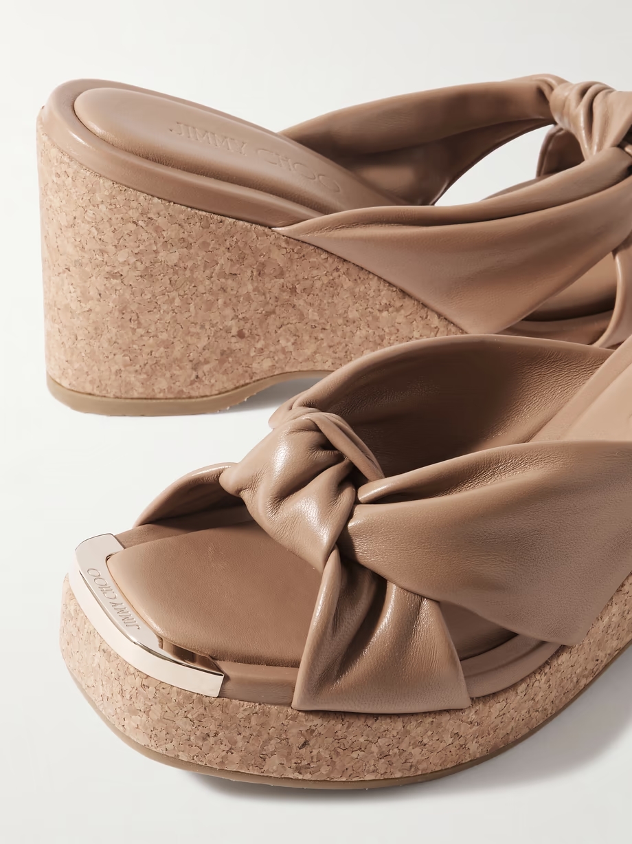 Avenue 95 embellished knotted leather wedge sandals Avenue 95 embellished knotted leather wedge sandals