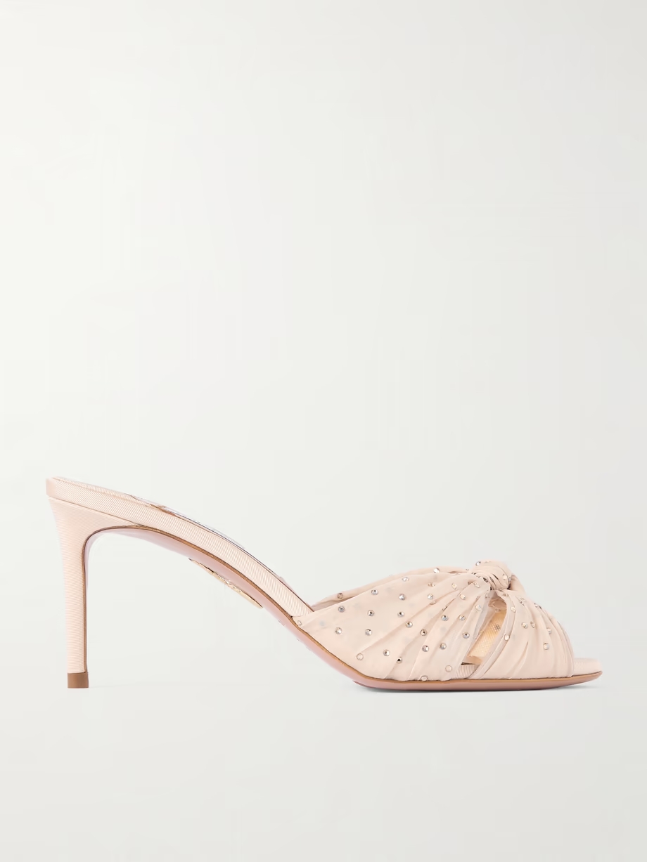 Slow Kisses 75 crystal-embellished knotted chiffon mules Slow Kisses 75 crystal-embellished knotted chiffon mules