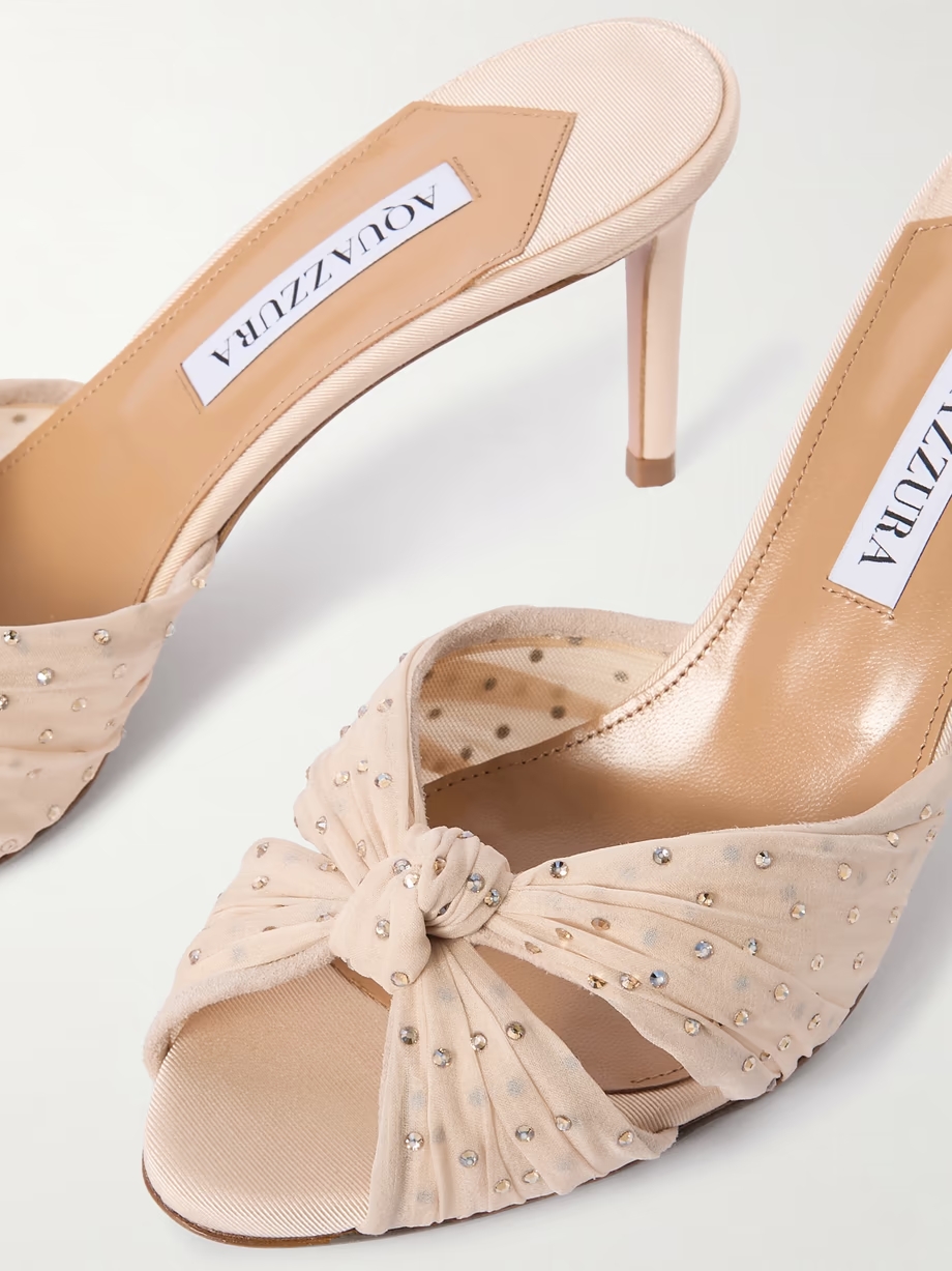 Slow Kisses 75 crystal-embellished knotted chiffon mules Slow Kisses 75 crystal-embellished knotted chiffon mules