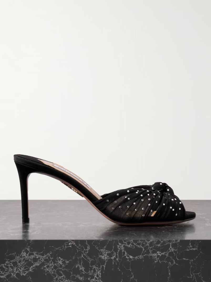 Slow Kisses 75 crystal-embellished knotted silk-satin and chiffon mules Slow Kisses 75 crystal-embellished knotted silk-satin and chiffon mules