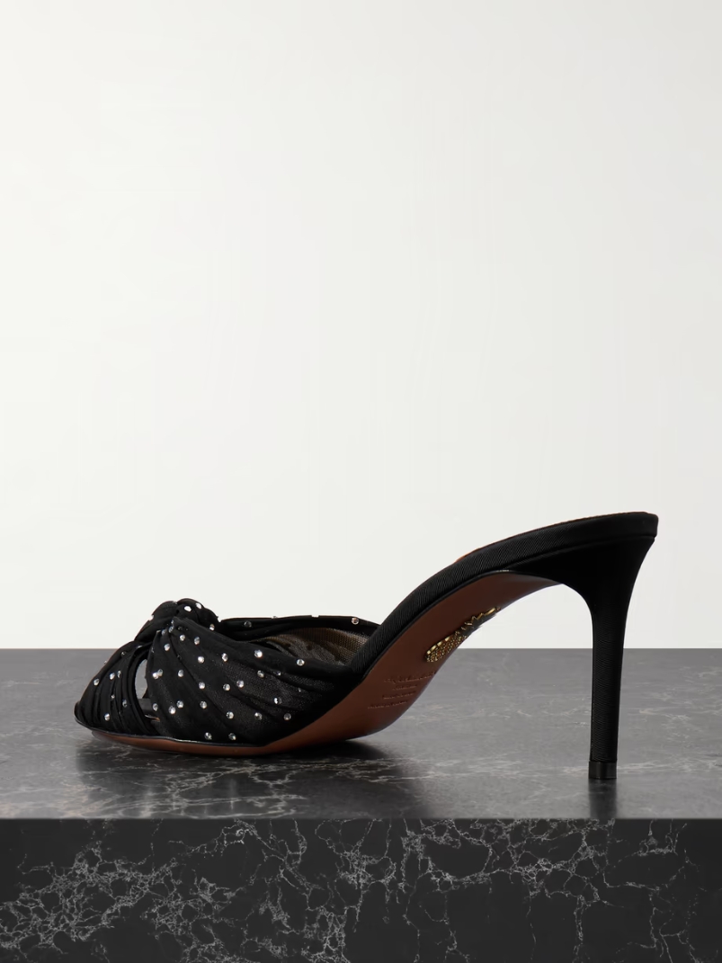 Slow Kisses 75 crystal-embellished knotted silk-satin and chiffon mules Slow Kisses 75 crystal-embellished knotted silk-satin and chiffon mules