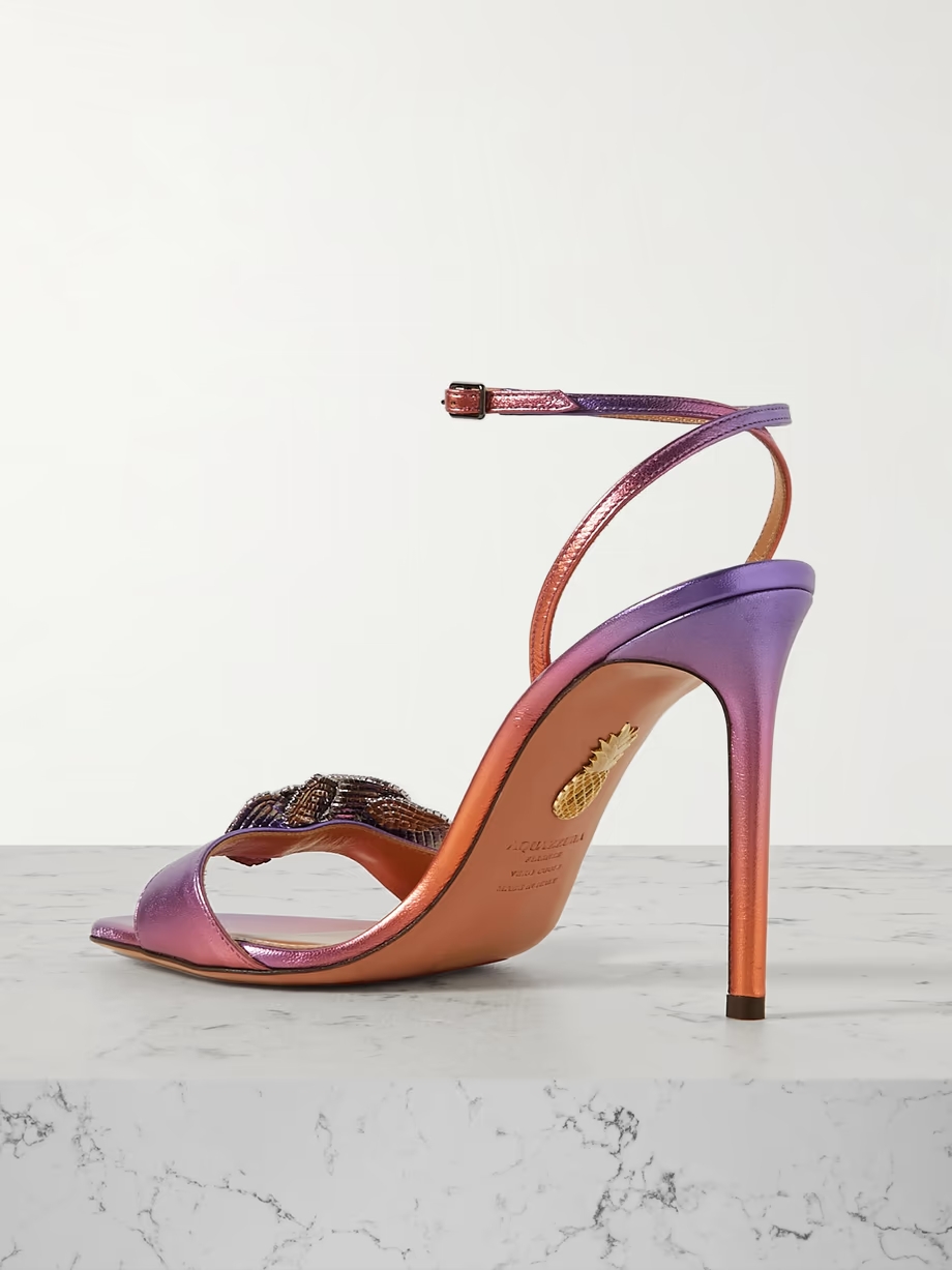 Crystal Orchid 105 crystal-embellished appliquéd dégradé metallic leather sandals Crystal Orchid 105 crystal-embellished appliquéd dégradé metallic leather sandals
