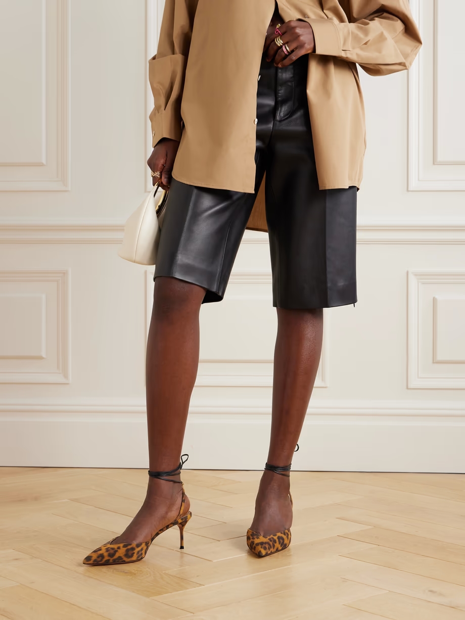 Beyond leather-trimmed leopard-print suede pumps Beyond leather-trimmed leopard-print suede pumps