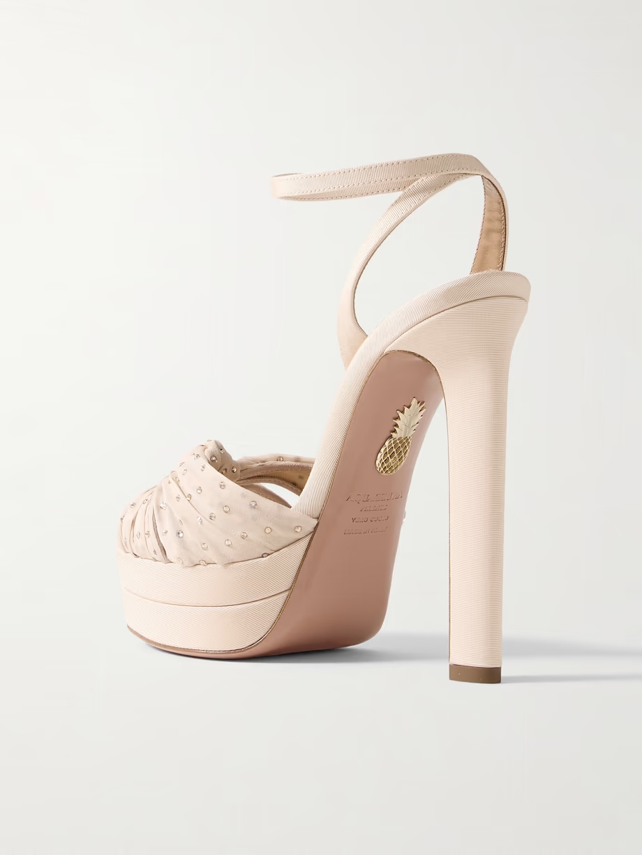 Slow Kisses 130 crystal-embellished chiffon-trimmed grosgrain platform sandals Slow Kisses 130 crystal-embellished chiffon-trimmed grosgrain platform sandals