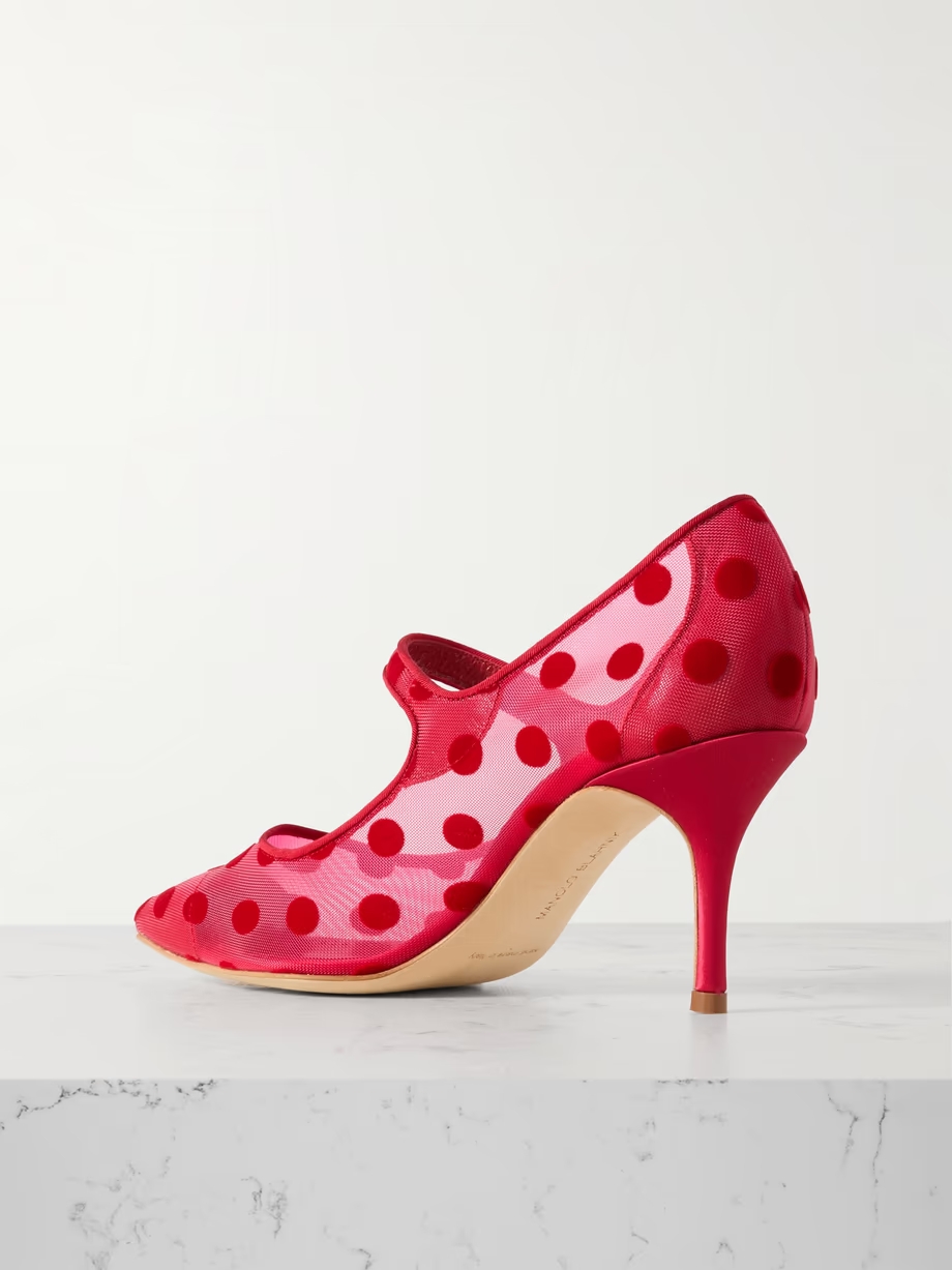 Campari 70 grosgrain-trimmed flocked mesh Mary Jane pumps Campari 70 grosgrain-trimmed flocked mesh Mary Jane pumps