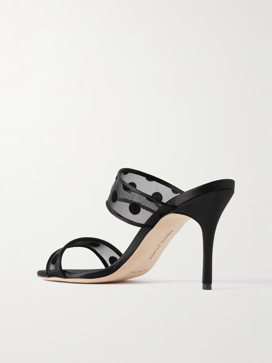 Scolobi 90 satin-trimmed flocked mesh sandals Scolobi 90 satin-trimmed flocked mesh sandals