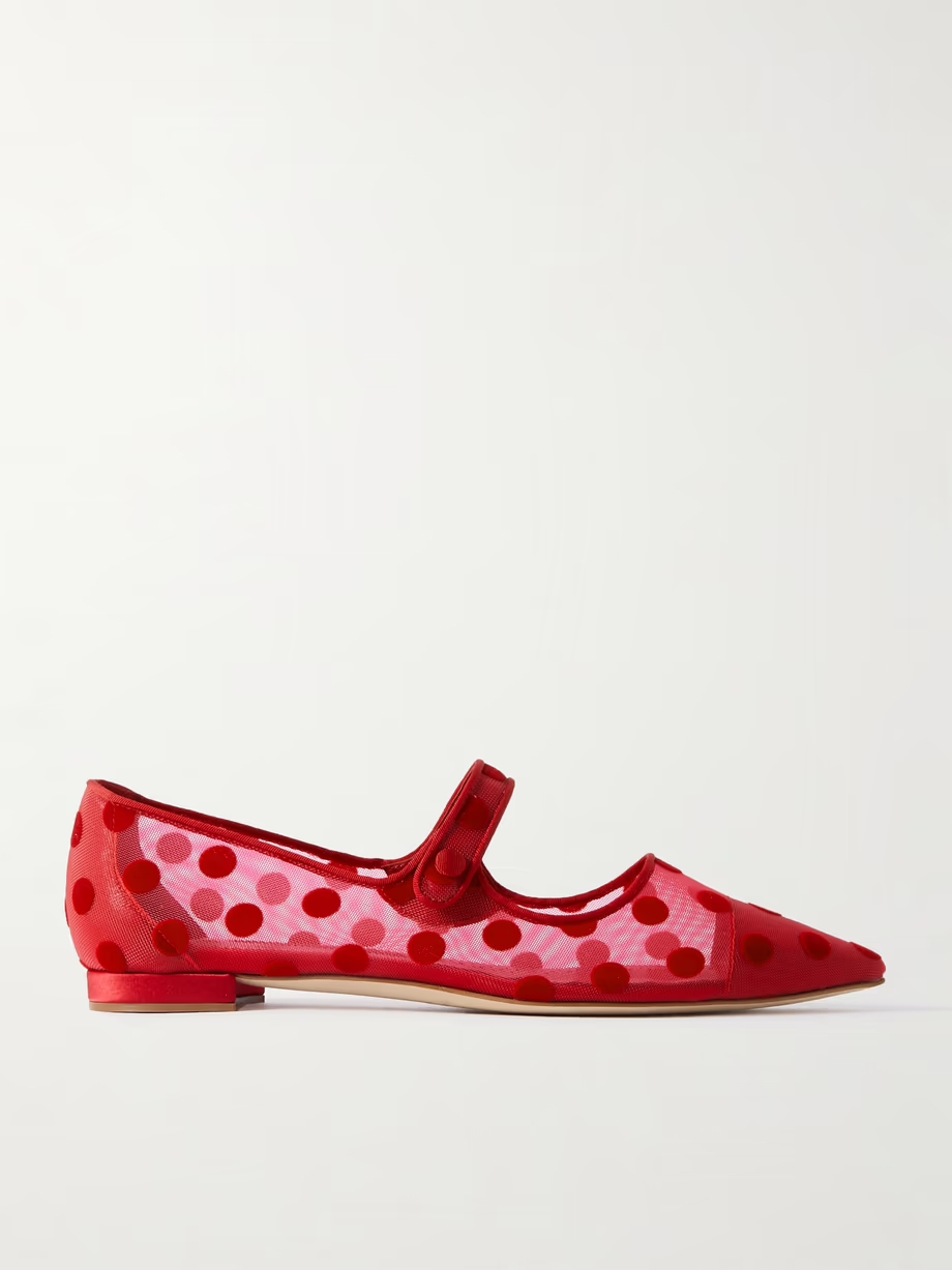 Campari grosgrain-trimmed flocked mesh ballet flats Campari grosgrain-trimmed flocked mesh ballet flats