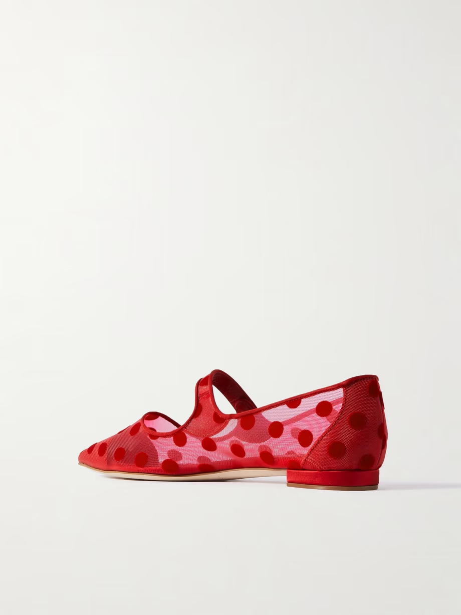Campari grosgrain-trimmed flocked mesh ballet flats Campari grosgrain-trimmed flocked mesh ballet flats